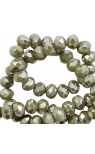 Faceted glass beads 3x2mm disc Dried herb green-pearl shine coating